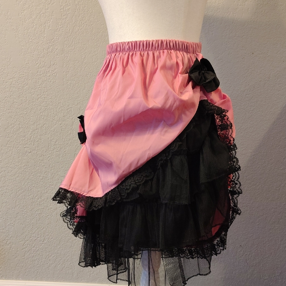 Burleska Gothic Pink and Black Layered Lace Skirt